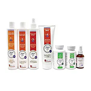 CARSON LIFE 7 Stage Hair Loss System Kit For Color Treated Hair (Purifying Shampoo, Revitalizing Conditioner, Fortifying Spray & Renewing Hair Mask, coconut oil caps & biotin) - Paraben Free