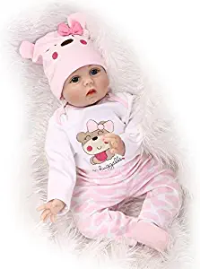 NPKDOLLs Reborn Baby Dolls 22 inches Soft Simulation Silicone Vinyl Vivid Boy Girl Toy Pink Bear Lucy