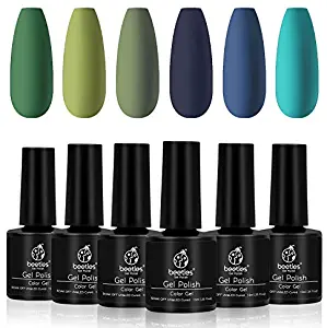 Beetles Winter Green Gel Nail Polish Kit - Olive Green Avocado Gel Polish Set Navy Blue Dark Blue Turquoise Soak Off Nail Lamp Nail Gel Kit, 7.3 ml Each Bottle Gifts Box