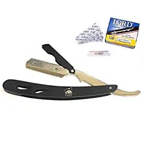 GBS Folding Barber Straight Edge Razor Safety with 100 Pack of Single Edge Blade Compatible with Single and Double Edge Blades