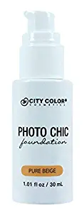 CITY COLOR COSMETICS Photo Chic Liquid Foundation | Oil Free Medium To Full Coverage, Combination Oily Skin (Pure Beige)