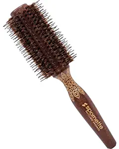 Spornette Etched Porcupine Small 2.25 inch Wood Handled Nylon & Boar Bristles Round Brush For Blow Drying EP-2 Styling, Curling and Smoothing. For Medium Hair Length