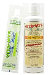 VITA-MYR Value Package 6 – 1 Tube 5.4 Oz Zinc+ Xtra w/Xylitol & Coq 10 Natural Toothpaste & 1-16 Oz Natural Mouthwash. Gluten Free. Vegan. No SLS, No Sugar, Fluoride, Alcohol or Saccharin