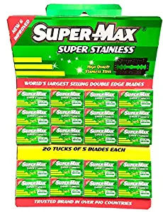 Super-Max Super Stainless Double Edge Razor Blades, 100 blades