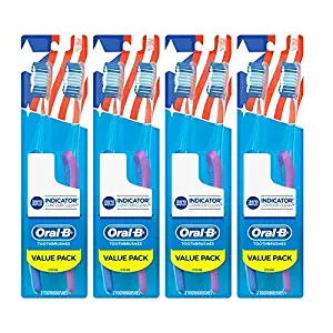 Oral-B Indicator Contour Clean Toothbrush, Medium, 2 Count (Pack of 4) Total 8 Toothbrushes