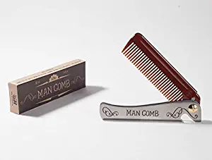 Daft® 'Orginal' Man Comb, Folding Metal Pocket Comb for Men, Bearded Man Comb with Handle, The Ultimate Tool for Your Hair, Beard and Beer, (Brown)