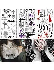 BlueSpace Halloween Temporary Tattoos Body Tattoo Stickers 3 Sheets Fake Scars Spider Bat Wound Blood Waterproof Tattoos for Women Men Cosplay Halloween Party