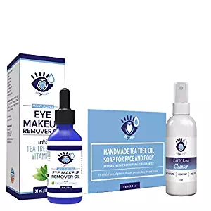 Demodex Relief Kit with Tea Tree Oil Face Soap, Tea Tree Oil Eye Makeup Remover and Eyelid Moisturizer, and Heyedrate Hypochlorous Acid Eyelid Cleanser