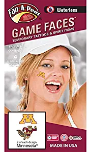 University of Minnesota (U of M) Golden Gophers – Waterless Peel & Stick Temporary Spirit Tattoos – 4-Piece – 2 Gold M Logo & 2 Goldy Gopher