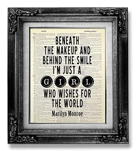 Beneath the Makeup and behind the Smile I’m just a Girl who wishes for the World, Marilyn Monroe Decor Bathroom Wall Decor, Inspirational Quote Poster, Motivational Wall Art for Woman Girl Office Gift