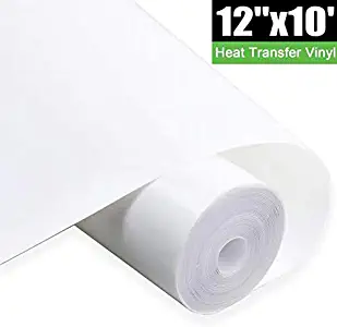 HTV Iron on Vinyl 12inch x10 Feet Roll for Silhouette and Cricut Easy to Cut & Weed Iron on Heat Transfer Vinyl DIY Heat Press Design for T-Shirts White