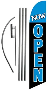 Now Open Advertising Feather Banner Swooper Flag Sign with Flag Pole Kit and Ground Stake