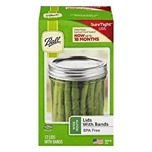 Ball Wide Mouth Canning or Mason Jar, Includes Both Lids and Bands (Rings) 12 Lids and 12 Bands or 1 Dozen. Combined with One Cap Ball Wide Plastic Storage Cap.