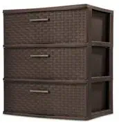 Sterilite 29309001 Wide 3 Drawer Cart, Black Frame with Clear Drawers and Black Casters, 1-Pack (Espresso- Weave Tower)