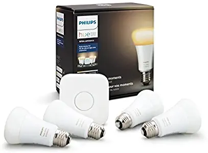 Philips Hue White Ambiance Smart Light Bulb Starter Kit, 4 A19 Smart Bulbs and 1 Hub, Compatible with Alexa, Apple HomeKit and Google Assistant, (California Residents)