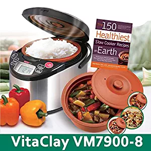 VitaClay VM7900-8 Smart Organic Multi-Cooker- A Rice Cooker, Slow Cooker, Digital Steamer plus bonus Yogurt Maker & The 150 Healthiest Slow Cooker Recipes on Earth Book (Bundle)