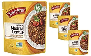 Tasty Bite Organic Vegetarian All Natural Indian Madras Lentils: Lentils, Red Beans, & Spices Simmered in a Creamy Tomato Sauce Lunch Pack: 4 Pouches (10 oz.)