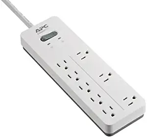 APC Surge Protector, White Power Strip PH8W, 2160 Joules, Flat Plug, 8 Outlet Power Strip