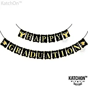 Happy Graduation Banner, Graduation Decorations - Assembled | Great for Graduation Party Supplies 2020 | Grad Party Decor for Home, College, Senior, High School Prom Decorations, Black and Gold,Large