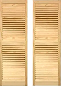 LTL Home Products SHL71 Exterior Solid Wood Louvered Window Shutters, 15" x 71", Unfinished Pine