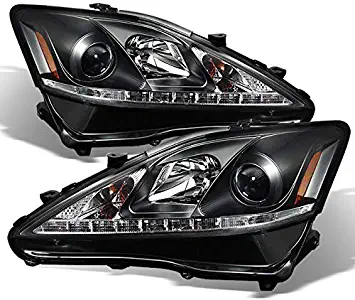 For Lexus IS250 IS350 2IS Black Bezel Halo Projector DRL Daylight LED Strip Headlights Replacement Pair