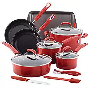Rachael Ray 14-pc. Hard Enamel Nonstick Cookware Set with Prep Tools Red