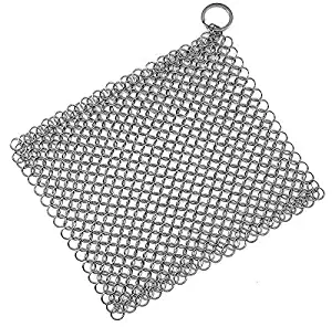 Stainless Steel Cast Iron Skillet Cleaner Chainmail Cleaning Scrubber With Hanging Ring for Cast Iron Pan,Pre-Seasoned Pan,Griddle Pans, BBQ Grills and More Pot Cookware-Square 7x7 Inch