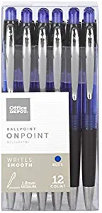 Office Depot Soft-Grip Retractable Ballpoint Pens, Medium Point, 1.0 mm, Blue Barrel, Blue Ink, Pack Of 12