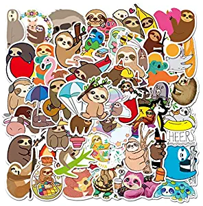 50pcs Cute Lovely Animal Sloth Stickers Water Bottles Computers Laptop Phone Skateboard Notebook Hydroflasks Funny Waterproof Vinyl Sticker Aesthetic Trendy Decals for Kids Teens Boys Girls Adults