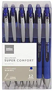 Office DepotSuper Comfort Grip Retractable Ballpoint Pen, 1.0 mm, Medium Point, Blue Barrel, Blue Ink, pk Of 12, OD37317