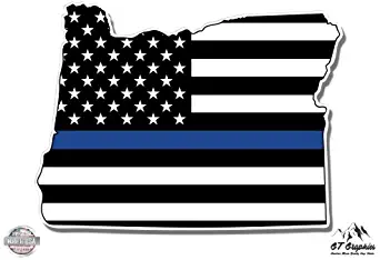 Oregon Support Police Thin Blue Line Flag - Vinyl Sticker Waterproof Decal