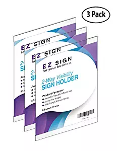 EZ Wall Mount Sign Holder 8.5 x 11, Double Sided,Reusable & Washable Tape; Plastic & Clear, Horizontal & Vertical Paper, Document, Menu,Office Poster Holders, Ad & Flyer Display