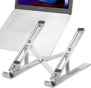 Gshine Laptop Stand, Multi-Angle Adjustable Aluminum Notebook Stand, Foldable Non-Slip Computer Holder for MacBook Pro/Air, HP, Acer, Asus, Sony, Dell, Surface, More 10-15.6 Inch Notebooks - Silver