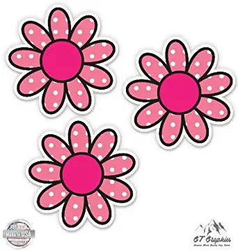Pink Polka Dot Daisies Flowers Simple Hippie - Vinyl Stickers Waterproof Decals