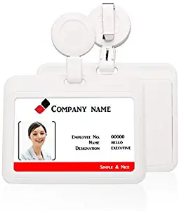 HEYDEFO Horizontal ID Badge Card Holder Case with Reel Clip Retractable Heavy Duty Business Card Office Supplies White