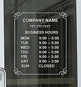 Super-Display Custom Store Office Business Hours Die Cut Vinyl Window Glass Door Decal Sticker Sign 12"(W) x14"(H)