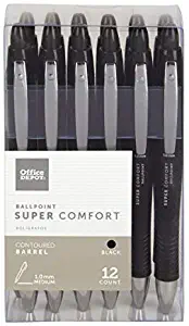 Office Depot Super Comfort Grip Retractable Ballpoint Pens, 1.0 mm, Medium Point, Black Ink, 12 pk, OD36101