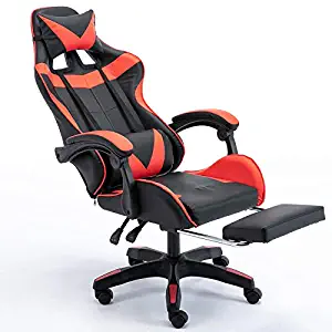 Massage Gaming Chair Ergonomic Computer Gaming Chair with Footrest, Reclining Home Office Chair High Back Racing Style Gamer Chair for E-Sports Large Game Chair with Headrest and Lumbar Support (red)