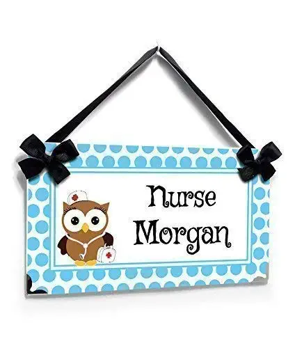 customized with name school nurse office door sign blue and white