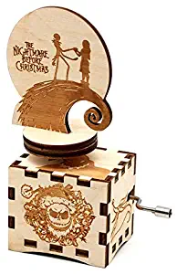 SIQI The Nightmare Before Christmas Music Box 18 Note Hand Crank Wood Musical Boxes Mini Christmas Birthday Collections Home Decorations,Plays This is Halloween(Brown)