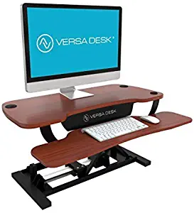 VersaDesk USA Made | Power Pro Electric Height-Adjustable Desk Riser | Standing Desk Converter | Sit to Stand Desktop with Keyboard + Mouse Tray | 36" X 24" | Black Frame, Cherry Body