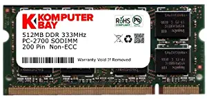 KOMPUTERBAY 2GB (2x1GB) DDR SODIMM (200 pin) 333Mhz DDR333 PC2700 Laptop Memory