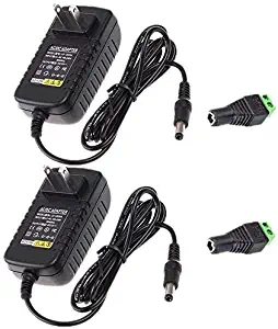 12V 2A Power Adapter Adapter,AC Power Supply 24W Max Convert Transformer Plug/2.1x5.5mm Connector with Female Barrel Connector to Screw Adapter for CCTV Camera System&LED Strip(Pack of 2)