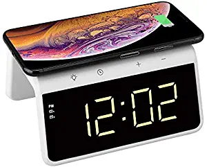 Think Gizmos Wireless Charger for iPhone & Android, Alarm Clock with Qi Wireless Charger Pad, Dimmable Display, 2 Alarms & Colour Changing Nightlight – Digital Alarm Clock – TG809 - White