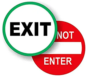 (Pair) 5-inch Round EXIT and DO NOT ENTER Vinyl Door Decals | Weatherproof Stickers | Glass Entry Labels Handicap Automatic Door Business Home Office Retail Store Signs Compliance Entrance