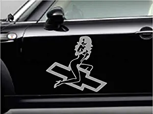 MUDFLAPS CHEVY GIRL (Silver 8") Vinyl Decal Sticker for Car Automobile Window Wall Laptop Notebook Etc.... Any Smooth Surface Such As Windows Bumpers