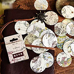 DzdzCrafts Retro Earth Map 92PCS Stickers 1.6 Inch Large for Scrapbooking Diary Planner Album Phone Case Card Making Laptop