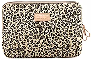 BagsFromUs Yellow 15.6 inch Canvas Fabric Leopard Print Style Laptop Sleeve Computer Protective Carrying Case Bag Cover for iPad/MacBook/Dell/HP/Lenovo/Sony/Toshiba/Acer etc.