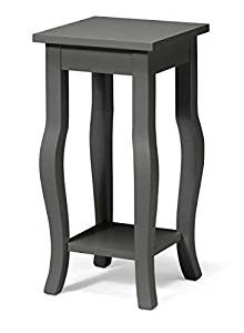 Lillian Wood Pedestal End Table with Curved Legs and Shelf, Gray